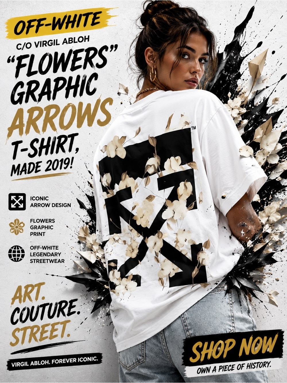 New!🔥Off-White c/o Virgil Abloh "Flowers" Graphic Arrows T-Shirt, made 2019!🔥